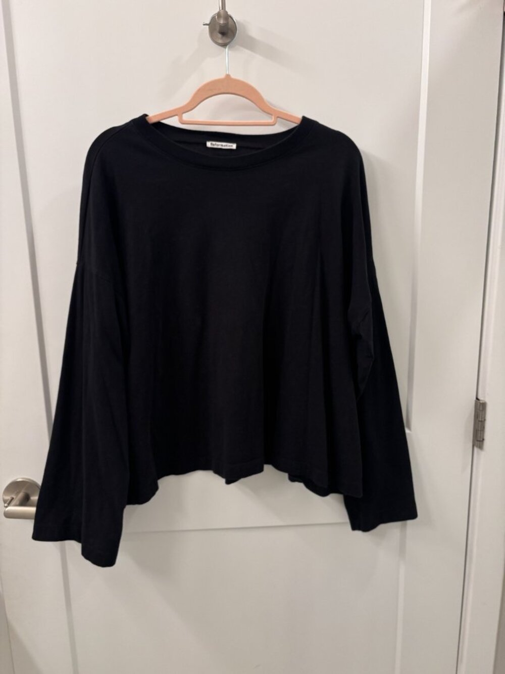 Reformation Black Oversized Organic Cotton Long Sleeve Top L